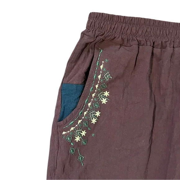 Brown Cotton Embroidered Pants - Picture 3 of 6